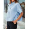 imageCicy Bell Womens Cropped Short Sleeve Button Down Shirts Pleated Summer Dressy Casual Blouse Stand Collar Loose Fit TopsSky Blue
