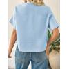 imageCicy Bell Womens Cropped Short Sleeve Button Down Shirts Pleated Summer Dressy Casual Blouse Stand Collar Loose Fit TopsSky Blue