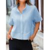imageCicy Bell Womens Cropped Short Sleeve Button Down Shirts Pleated Summer Dressy Casual Blouse Stand Collar Loose Fit TopsSky Blue