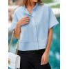 imageCicy Bell Womens Cropped Short Sleeve Button Down Shirts Pleated Summer Dressy Casual Blouse Stand Collar Loose Fit TopsSky Blue