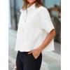 imageCicy Bell Womens Cropped Short Sleeve Button Down Shirts Pleated Summer Dressy Casual Blouse Stand Collar Loose Fit TopsWhite