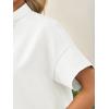 imageCicy Bell Womens Cropped Short Sleeve Button Down Shirts Pleated Summer Dressy Casual Blouse Stand Collar Loose Fit TopsWhite