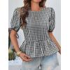 imageCicy Bell Womens Puff Sleeve Gingham Blouse Summer Ruffle Peplum Babydoll Tops Cute Plaid Cotton ShirtsBlack