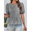 imageCicy Bell Womens Puff Sleeve Gingham Blouse Summer Ruffle Peplum Babydoll Tops Cute Plaid Cotton ShirtsBlack