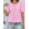 imageCicy Bell Womens Puff Sleeve Gingham Blouse Summer Ruffle Peplum Babydoll Tops Cute Plaid Cotton ShirtsPink