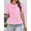 imageCicy Bell Womens Puff Sleeve Gingham Blouse Summer Ruffle Peplum Babydoll Tops Cute Plaid Cotton ShirtsPink