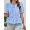 imageCicy Bell Womens Puff Sleeve Gingham Blouse Summer Ruffle Peplum Babydoll Tops Cute Plaid Cotton ShirtsSky Blue