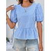 imageCicy Bell Womens Puff Sleeve Gingham Blouse Summer Ruffle Peplum Babydoll Tops Cute Plaid Cotton ShirtsSky Blue