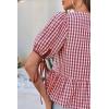 imageCicy Bell Womens Puff Sleeve Gingham Blouse Summer Ruffle Peplum Babydoll Tops Cute Plaid Cotton ShirtsWine Red