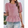 imageCicy Bell Womens Puff Sleeve Gingham Blouse Summer Ruffle Peplum Babydoll Tops Cute Plaid Cotton ShirtsWine Red