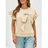 imageCicy Bell Womens Ruffle Sleeve T Shirts Summer Casual Bow Tops Loose Fit Crew Neck TeesBeige