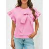 imageCicy Bell Womens Ruffle Sleeve T Shirts Summer Casual Bow Tops Loose Fit Crew Neck TeesPink