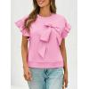 imageCicy Bell Womens Ruffle Sleeve T Shirts Summer Casual Bow Tops Loose Fit Crew Neck TeesPink