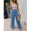 imageCicy Bell Womens Wide Leg Jeans High Waisted Stretchy Pleated Baggy Loose Denim Casual Pants with PocketsLight Blue