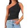 imageCicy Bell Womens One Shoulder Tank Tops Summer Going Out Tops Ruched Asymmetrical Sleeveless Shirts Black