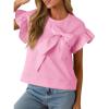 imageCicy Bell Womens Ruffle Sleeve T Shirts Summer Casual Bow Tops Loose Fit Crew Neck TeesPink