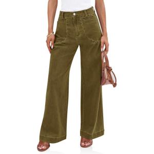 imageCicy Bell Womens Wide Leg Jeans High Waisted Stretchy Pleated Baggy Loose Denim Casual Pants with PocketsArmy Green