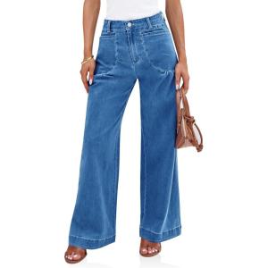 imageCicy Bell Womens Wide Leg Jeans High Waisted Stretchy Pleated Baggy Loose Denim Casual Pants with PocketsBlue