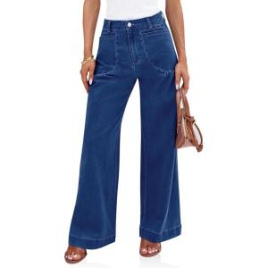 imageCicy Bell Womens Wide Leg Jeans High Waisted Stretchy Pleated Baggy Loose Denim Casual Pants with PocketsNavy