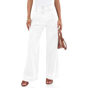 imageCicy Bell Womens Wide Leg Jeans High Waisted Stretchy Pleated Baggy Loose Denim Casual Pants with PocketsWhite