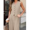 imageCicy Bell Womens 2 Piece Outfits Crop Vest and Wide Leg Suit Pants Sets V Neck Blazer SuitApricot