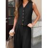 imageCicy Bell Womens 2 Piece Outfits Crop Vest and Wide Leg Suit Pants Sets V Neck Blazer SuitBlack