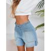imageCicy Bell Womens Baggy High Waisted Jean Shorts Summer Straight Leg Jorts Stretchy Button Adjustable Rolled Hem Denim ShortsBlue