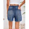 imageCicy Bell Womens Baggy High Waisted Jean Shorts Summer Straight Leg Jorts Stretchy Button Adjustable Rolled Hem Denim ShortsNavy