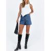imageCicy Bell Womens High Waisted Jean Shorts Summer Baggy Stretchy Straight Leg Raw Hem Mom Denim ShortsBlue