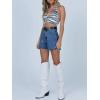 imageCicy Bell Womens High Waisted Jean Shorts Summer Baggy Stretchy Straight Leg Raw Hem Mom Denim ShortsBlue