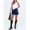 imageCicy Bell Womens High Waisted Jean Shorts Summer Baggy Stretchy Straight Leg Raw Hem Mom Denim ShortsNavy