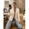 imageCicy Bell Womens Sexy Tie Front Satin Shirts Deep V Neck Silk Club Tops Long Sleeve Y2k Going Out BlouseApricot