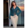 imageCicy Bell Womens Sexy Tie Front Satin Shirts Deep V Neck Silk Club Tops Long Sleeve Y2k Going Out BlouseLake Blue