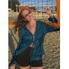 imageCicy Bell Womens Sexy Tie Front Satin Shirts Deep V Neck Silk Club Tops Long Sleeve Y2k Going Out BlouseLake Blue
