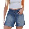imageCicy Bell Womens Baggy High Waisted Jean Shorts Summer Straight Leg Jorts Stretchy Button Adjustable Rolled Hem Denim ShortsNavy