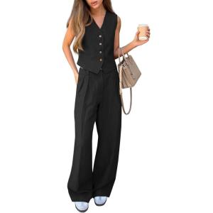 imageCicy Bell Womens 2 Piece Outfits Crop Vest and Wide Leg Suit Pants Sets V Neck Blazer SuitBlack