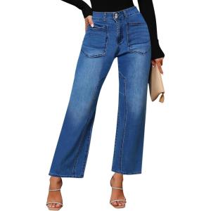 imageCicy Bell Womens Baggy Straight Leg Jeans High Waisted Barrel Boyfriend Button Stretchy Trendy Denim PantsBlue