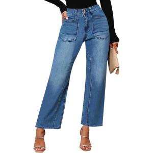 imageCicy Bell Womens Baggy Straight Leg Jeans High Waisted Barrel Boyfriend Button Stretchy Trendy Denim PantsLight Blue