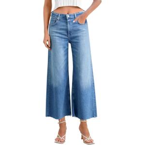 imageCicy Bell Womens Cropped Wide Leg Jeans High Waisted Stretchy Flare Jeans Boyfriend Baggy Ankle Denim Pants with PocketsBlue
