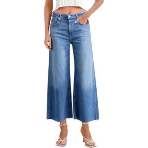 imageCicy Bell Womens Cropped Wide Leg Jeans High Waisted Stretchy Flare Jeans Boyfriend Baggy Ankle Denim Pants with PocketsNavy