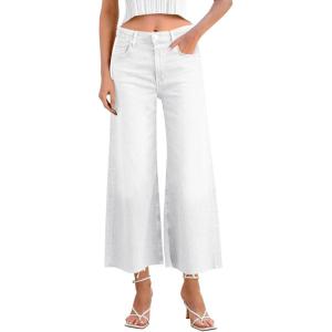 imageCicy Bell Womens Cropped Wide Leg Jeans High Waisted Stretchy Flare Jeans Boyfriend Baggy Ankle Denim Pants with PocketsWhite