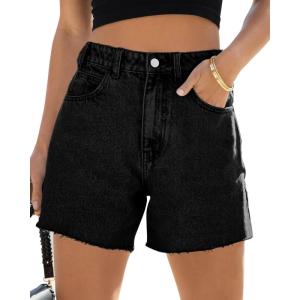imageCicy Bell Womens High Waisted Jean Shorts Summer Baggy Stretchy Straight Leg Raw Hem Mom Denim ShortsBlack