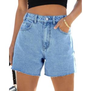imageCicy Bell Womens High Waisted Jean Shorts Summer Baggy Stretchy Straight Leg Raw Hem Mom Denim ShortsLight Blue