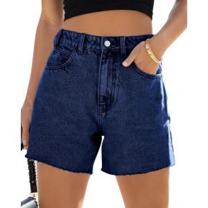 imageCicy Bell Womens High Waisted Jean Shorts Summer Baggy Stretchy Straight Leg Raw Hem Mom Denim ShortsNavy