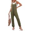 imageCicy Bell Womens Casual Sleeveless Waffle Jumpsuits Loose Knit Spaghetti Strap Romper Long Pants with PocketsArmy Green