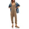 imageCicy Bell Womens Casual Sleeveless Waffle Jumpsuits Loose Knit Spaghetti Strap Romper Long Pants with PocketsKhaki
