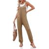 imageCicy Bell Womens Casual Sleeveless Waffle Jumpsuits Loose Knit Spaghetti Strap Romper Long Pants with PocketsKhaki