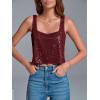 imageCicy Bell Womens Sequin Crop Tank Tops Cute Sleeveless Sparkly Camisole Blouse Cocktail Evening Party Tank ShirtsWine Red