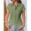imageCicy Bell Womens Short Sleeve Button Down Shirts Pleated Slim Fit Summer Dressy Casual BlousesArmy Green