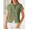 imageCicy Bell Womens Short Sleeve Button Down Shirts Pleated Slim Fit Summer Dressy Casual BlousesArmy Green